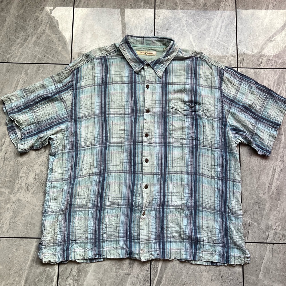 Tommy Bahama Mens Olive Green Plaid Relax 100%Silk ButtonUp Vacation Shirt 2XL